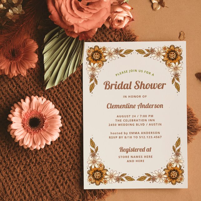 Retro Flowers | Bridal Shower Invitation (Trendy bridal shower invitations with a retro floral design)
