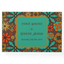 Retro Flowers Brown Teal Red floral groovy 60s