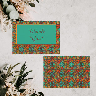 Retro Flowers Brown Teal Red floral groovy 60s Thank You Card