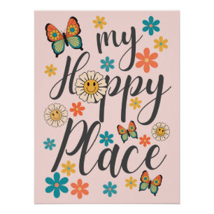 Retro Flowers Butterfly Wall Poster Art 