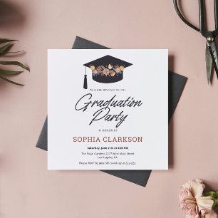 Retro Flowers Cap Graduation Invitation