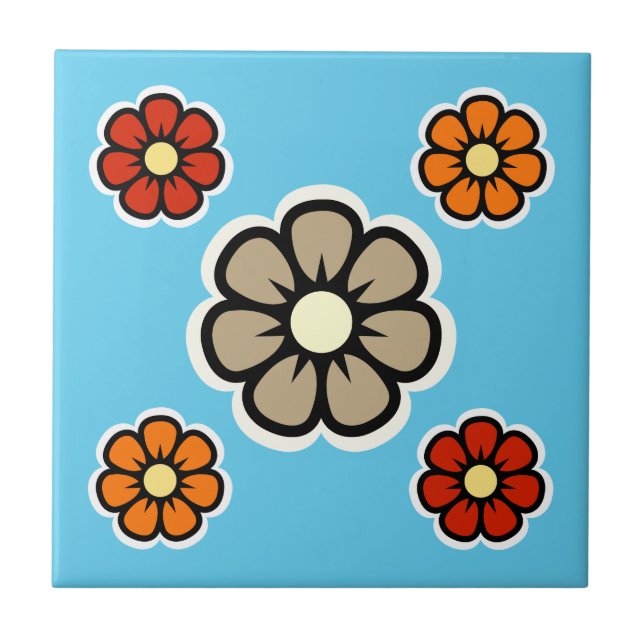 Retro Flowers Ceramic Tile (Front)