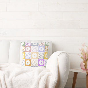 Retro Flowers Checkered Cushion