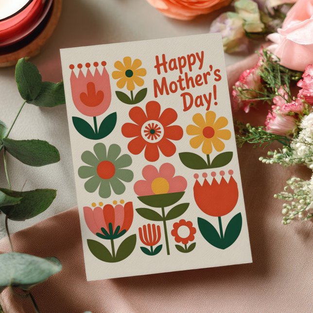 Retro Flowers Colourful Floral Happy Mother's Day Holiday Card (Creator Uploaded)