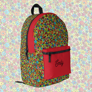 Retro flowers, cute personalizable printed backpack