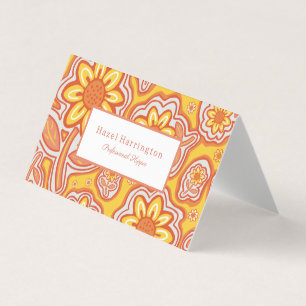 Retro Flowers Folded Business Card Customisable