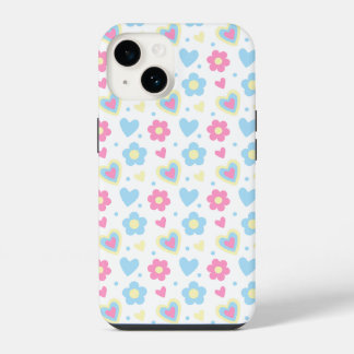 Retro Flowers Hearts Y2K Pattern iPhone 14 Case