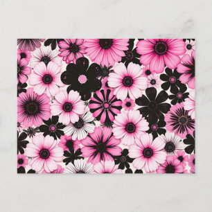 Retro Flowers in Pink and Black Postcard