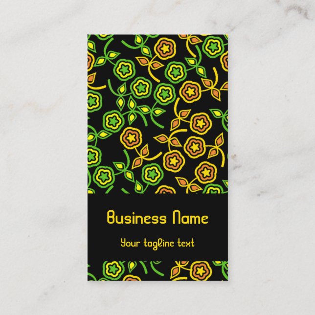 Retro Flowers in Pistachio and Orange Business Card (Front)