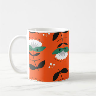 Retro flowers, leaves: seamless pattern. coffee mug