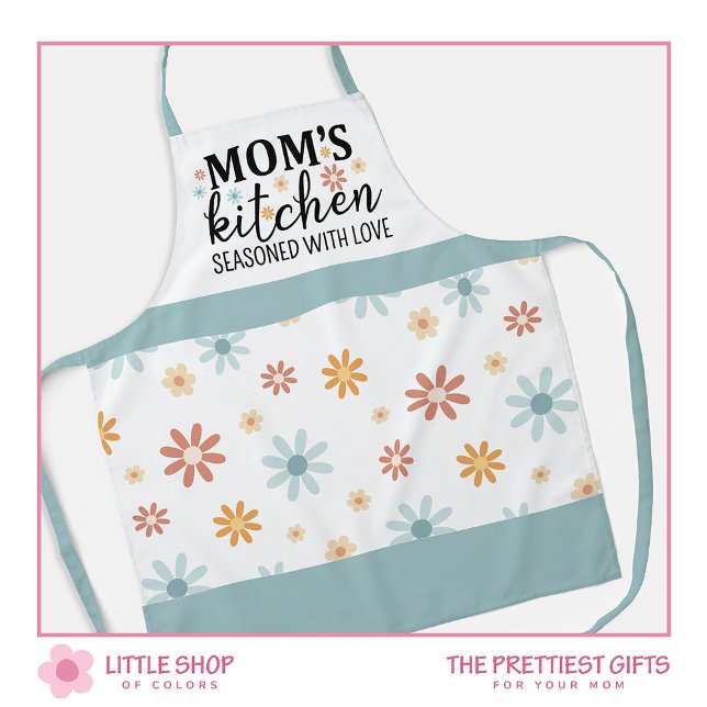 Retro Flowers Mum's Kitchen Seasoned with Love Apron (Creator Uploaded)