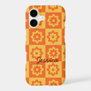 Retro Flowers on Chequerboard Yellow Orange Custom