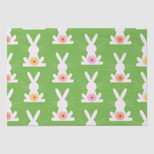 Retro Flowers on Geometric White Rabbits Tissue Paper