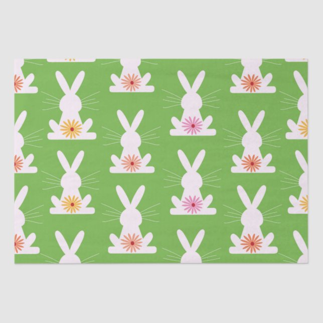 Retro Flowers on Geometric White Rabbits Tissue Paper (Front)