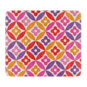 Retro  Flowers on Mid Century Circles Pattern  Cutting Board