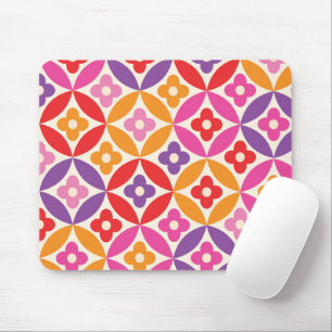 Retro  Flowers on Mid Century Circles Pattern  Mouse Pad
