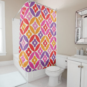 Retro  Flowers on Mid Century Circles Pattern  Shower Curtain