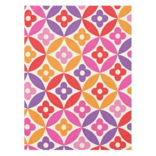 Retro Flowers on Mid Century Circles Pattern Tablecloth