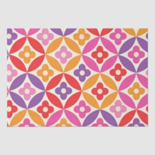 Retro  Flowers on Mid Century Circles Pattern  Tissue Paper