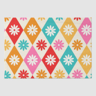 Retro Flowers on Mid Century Diamonds Pattern Tissue Paper