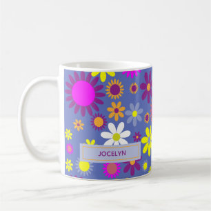 Retro Flowers on Purple personalised mug