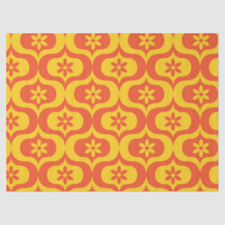 Retro Flowers on Yellow and Red Ogee Pattern  Tissue Paper
