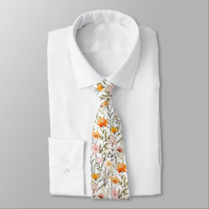 Retro Flowers Pattern Bright Wildflowers Pattern Tie