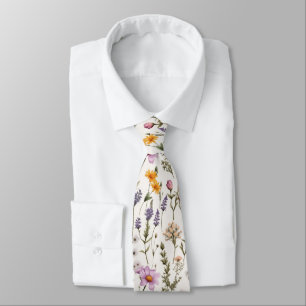 Retro Flowers Pattern Cottagecore Wildflowers Tie
