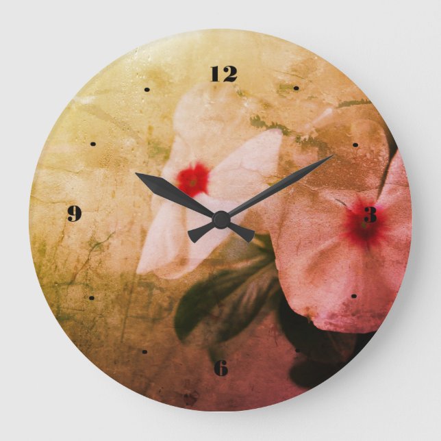 Retro Flowers Photo Round (Large) Wall Clock (Front)
