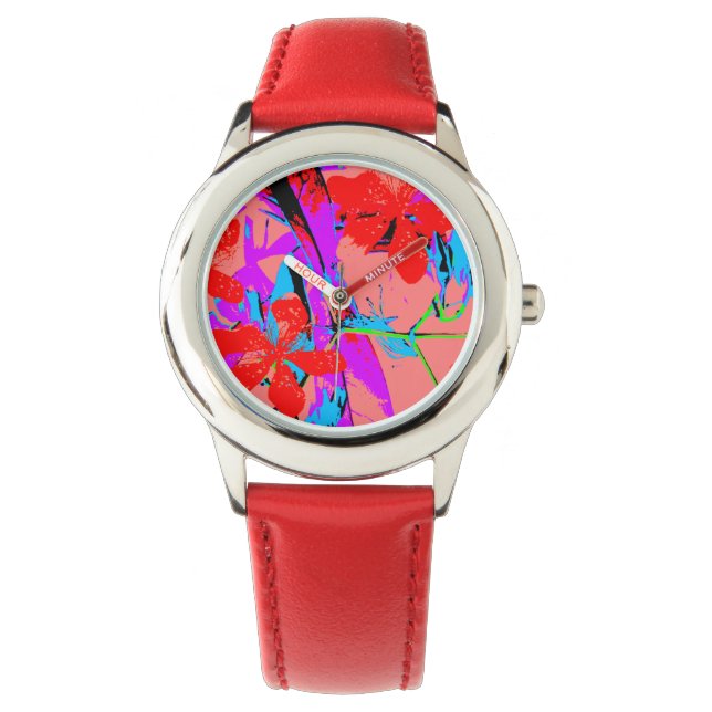 Retro Flowers pink Watch (Front)