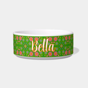 Retro Flowers Pink Yellow Blue Orange Butterflies Bowl