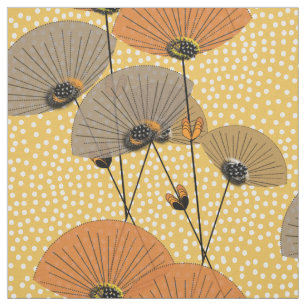 Retro Flowers Polka Dot Orange Mustard Mix Fabric