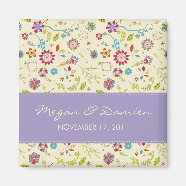 Retro Flowers · Purple · Save the Date Magnet (Front)