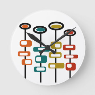 Retro Flowers Round Clock