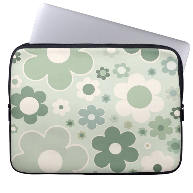 Retro Flowers Sage Green Abstract Floral Laptop Sleeve (Front)