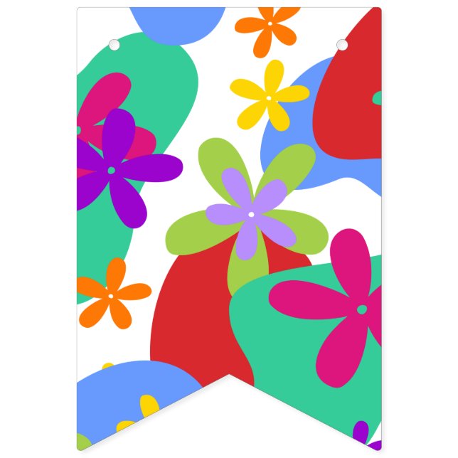 Retro Flowers seamless pattern coloured Bunting (First Flag)