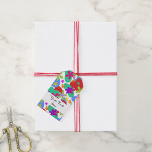 Retro Flowers seamless pattern coloured Gift Tags