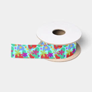 Retro Flowers seamless pattern coloured Satin Ribbon