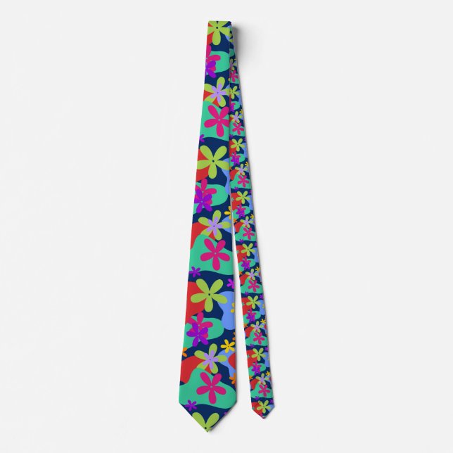 Retro Flowers seamless pattern coloured Tie (Front)