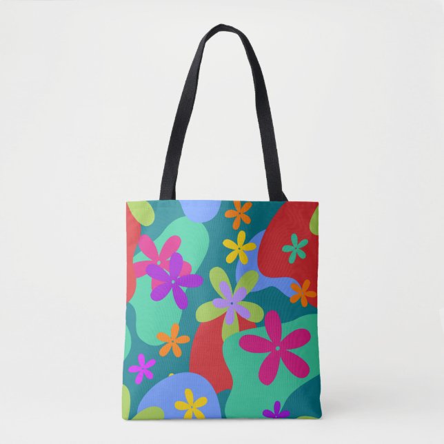 Retro Flowers seamless pattern coloured Tote Bag (Front)