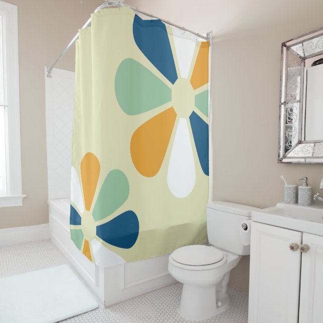 Retro Flowers Shower Curtain (In Situ)