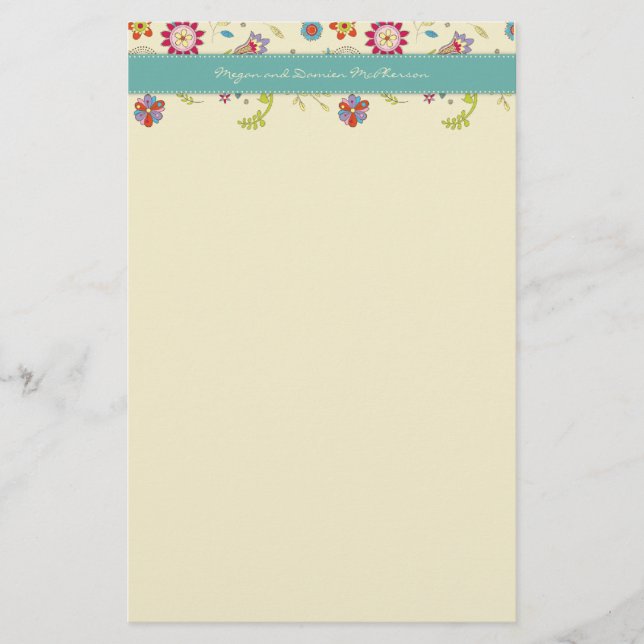 Retro Flowers · Teal · Stationery (Front)