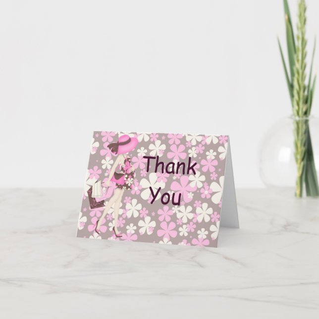Retro Flowers Thank You Notecard (Pink CA) (Front)