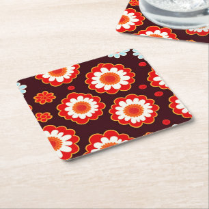 Retro flowers theme party square paper coaster