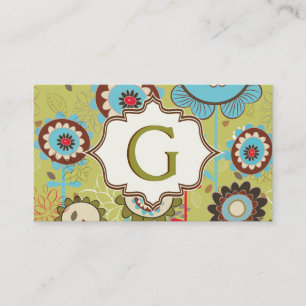Retro flowers turquoise blue brown floral pattern business card