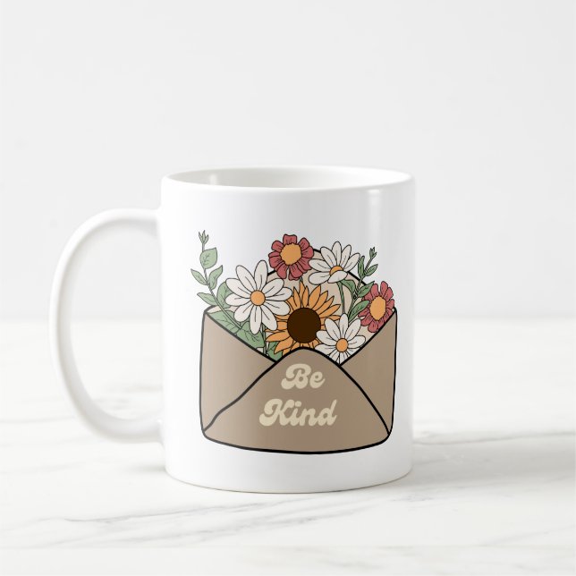 Retro flowers with a positive message be kind coffee mug (Left)