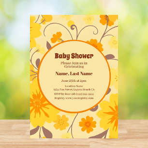 Retro Flowers-Yellow, Orange, Mocha Mousse Invitation