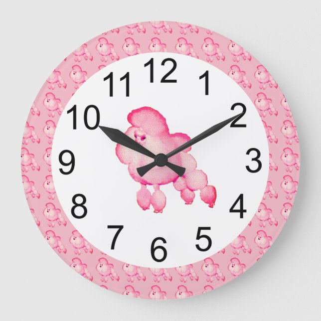 Retro Fluffy Pink Poodle Wall Clock (Front)