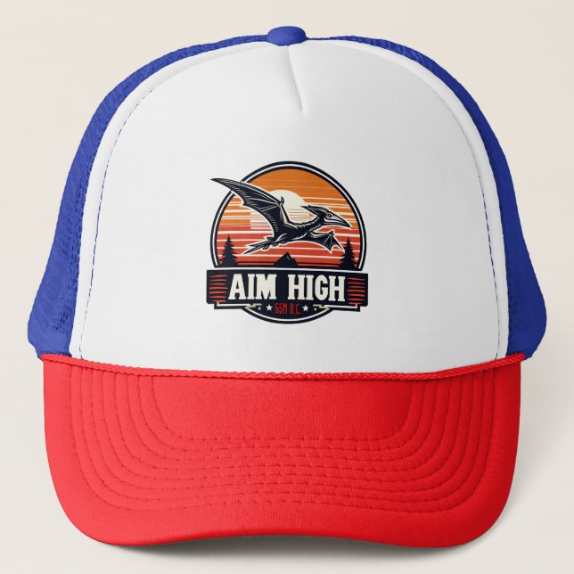 Retro Flying Dinosaur with Sunset Vibes Trucker Hat (Front)