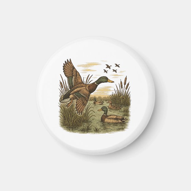 Retro-Flying-Mallard-Duck-Hunting,  Magnet (Front)